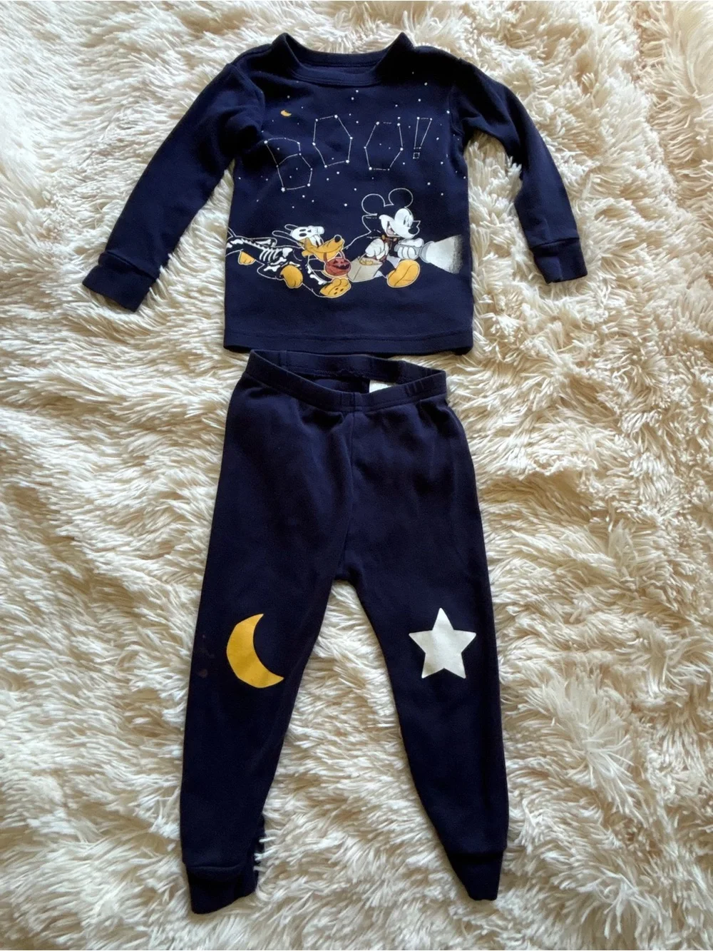 GAP Navy Blue Mickey Mouse Galaxy Pajama Set with Yellow Moon & White Star
